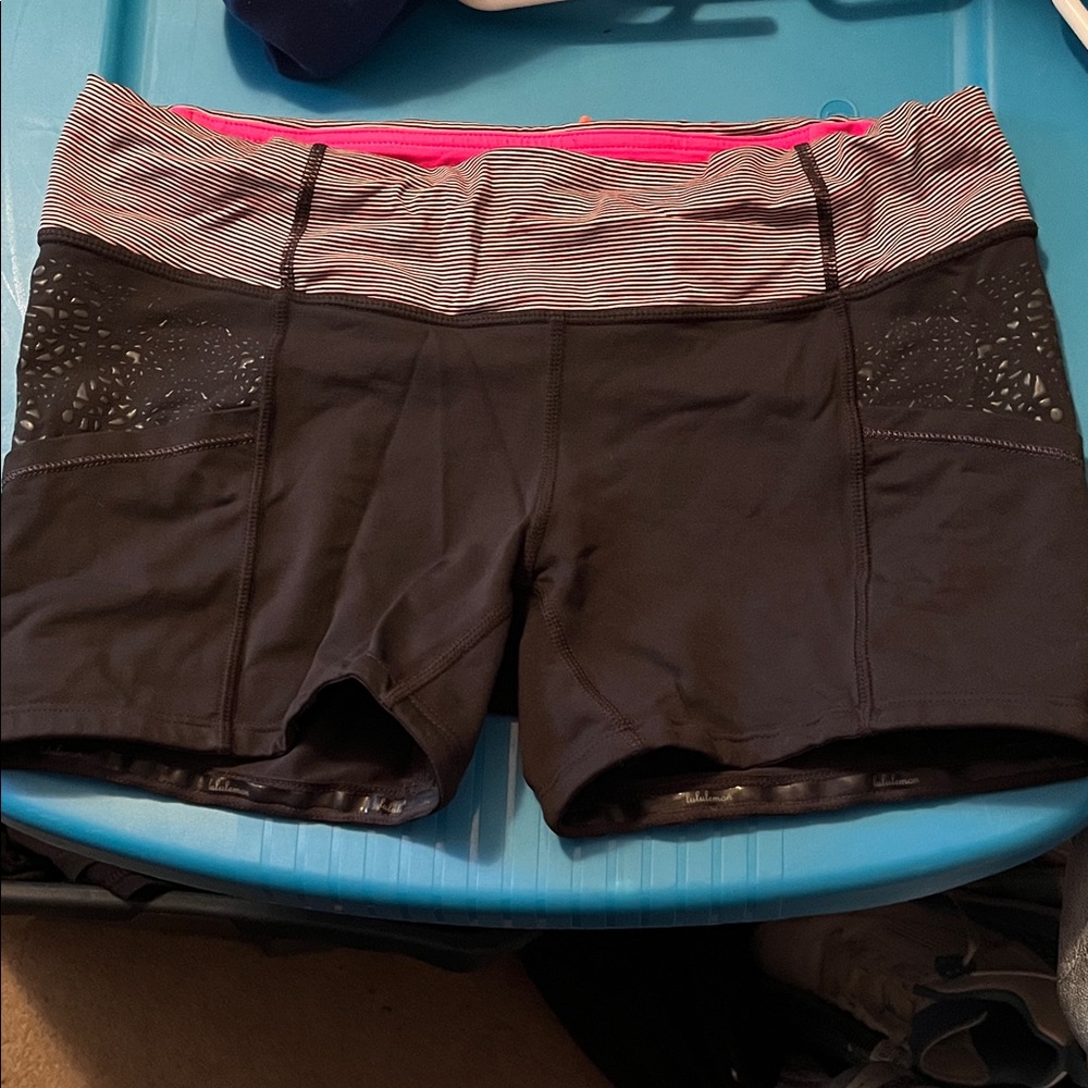 Lululemon Athletica Run Shorty Short Black and Pink Athletic Shorts - Size 8